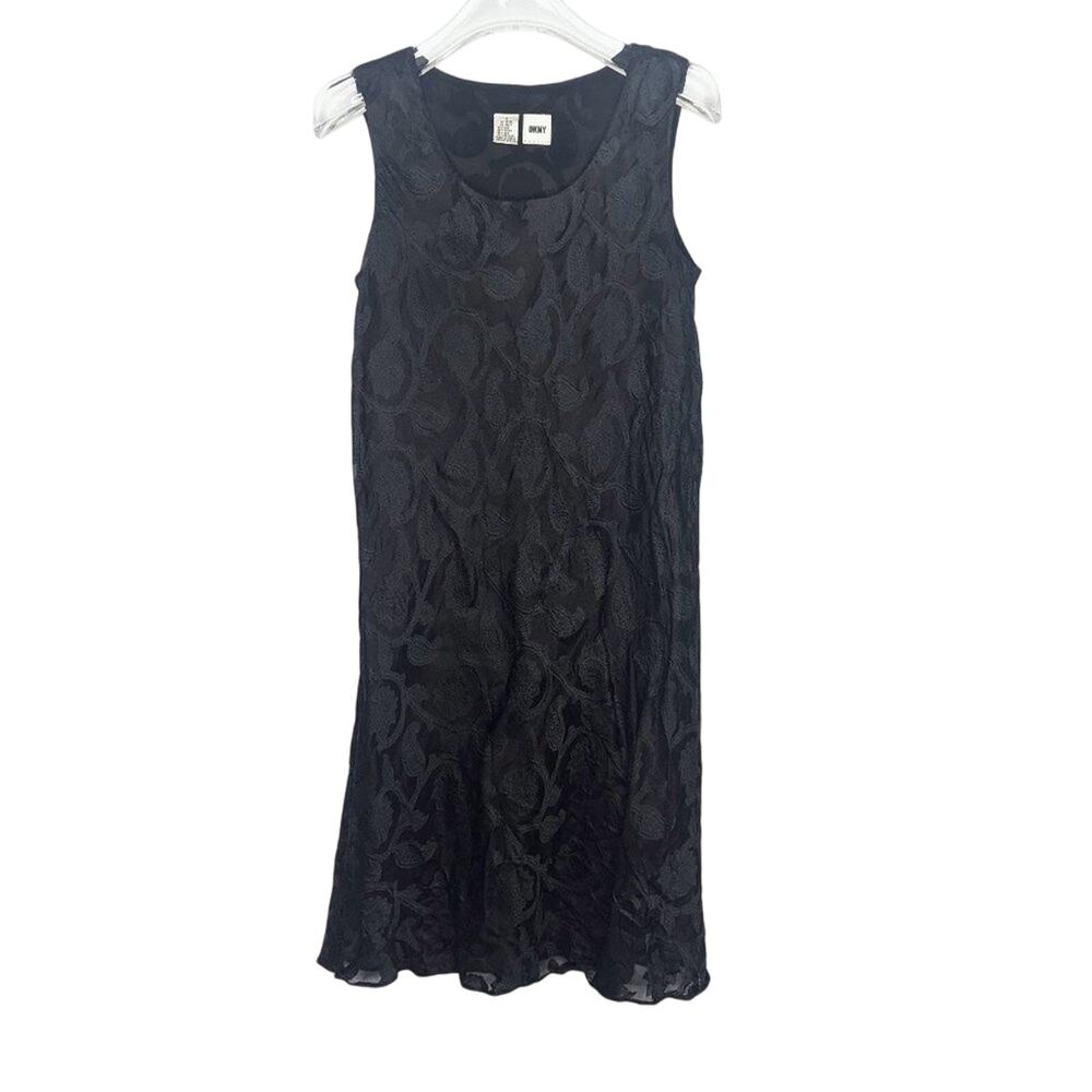 DKNY Vintage Black Paisley Mini Dress Silk Blend Sleeveless Scoop Neck Size 4